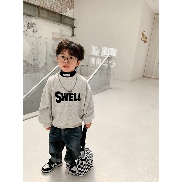 Áo nỉ bông cho bé trai bé gái, áo hoodie dài tay phong cách Hàn quốc in chữ SWEEL cho bé từ 10-24kg