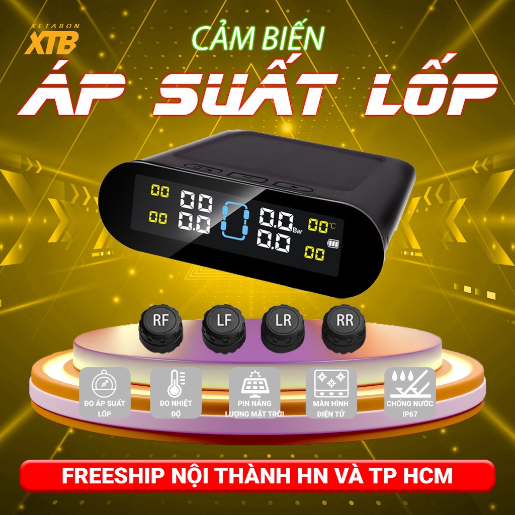 Cảm biến áp suất lốp ô tô Xetabon T02 van gắn ngoài màn hình LCD, pin sạc năng lượng mặt trời bảo hành 12 tháng