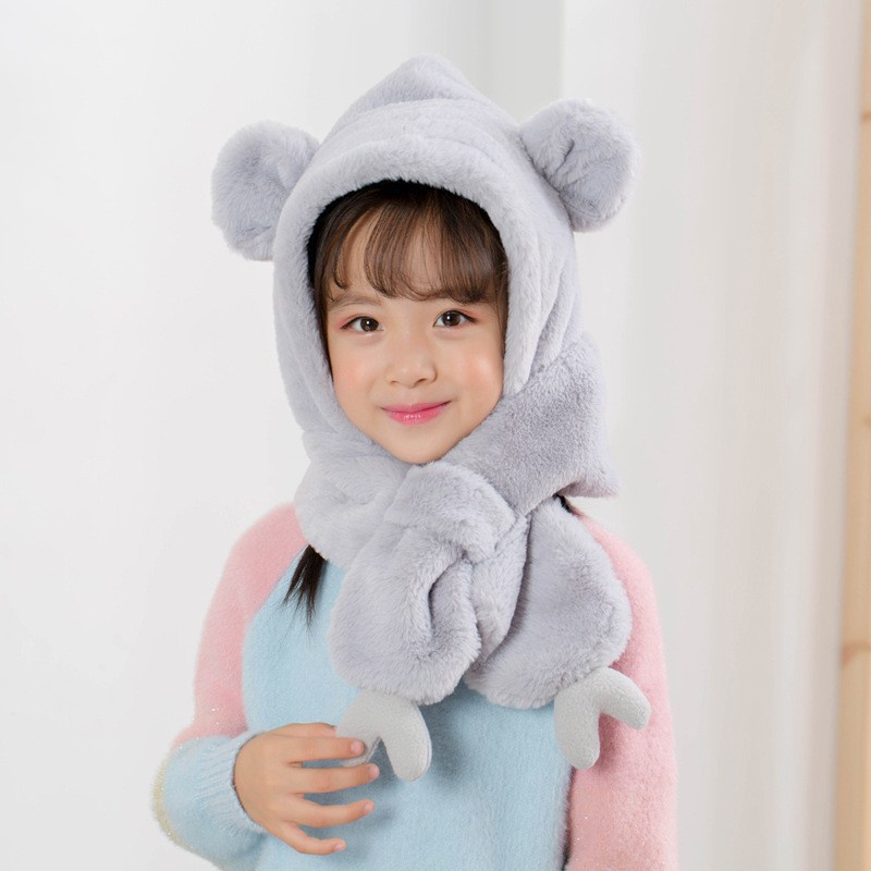 Set Mũ + Khăn Choàng Cổ + Găng Tay + Yếm Ăn Có Nón Hình Gấu Dễ Thương Cho Bé