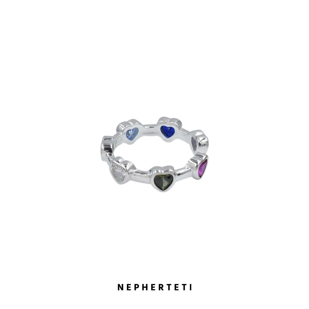 Nhẫn trái tim đính đá Zircon bảy màu ngọt ngào bạc 925 - Nepherteti