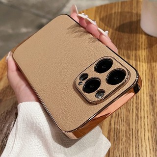 HOCE Khung mạ sang trọng Da cừu Vỏ điện thoại cho iPhone 17 16 15 14 13 12 11 Pro Max 13Pro 14 Plus Vỏ bảo vệ ống kính chống sốc