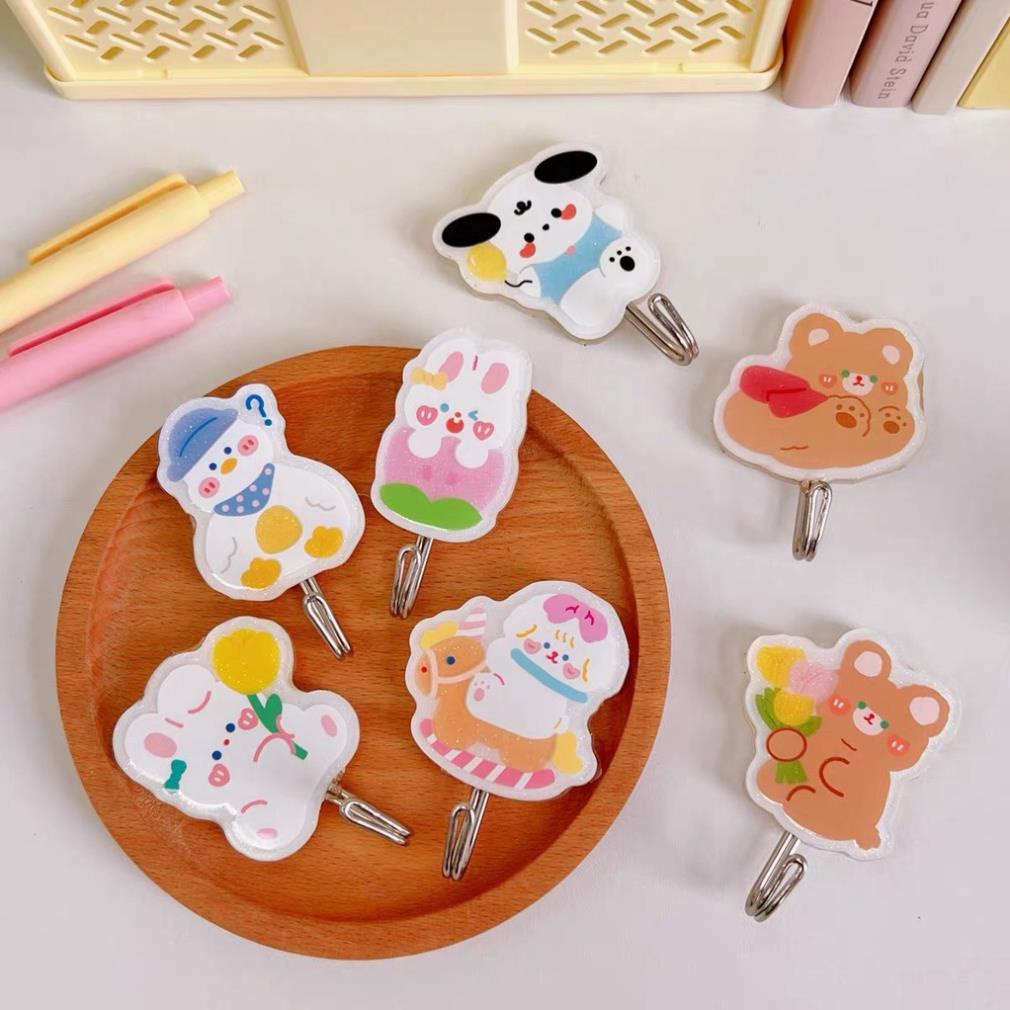 Móc Treo Đồ, Móc Dán Tường Bằng Acrylic Đa Năng Không Để Lại Dấu Vết Họa Tiết Hoạt Hình Kitchee Cute