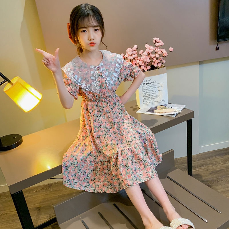 Đầm hoa IQ Angel cổ búp bê phối ren thời trang cho bé gái