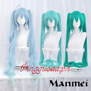Manmei Vocaloid Hatsune Miku Sakura Miku Cosplay Wig 110cm Long Green Ponytails Hair Heat Resistant Synthetic Wigs