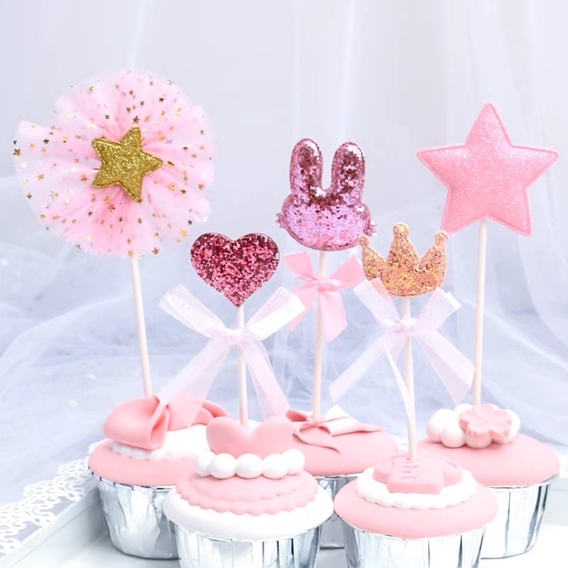 Set pinky trang trí cupcake, bánh kem (MS 1713)