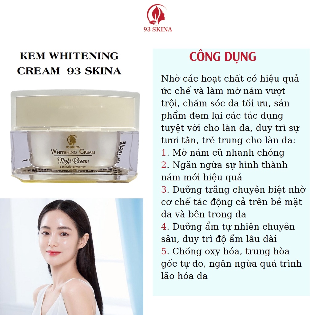 Kem dưỡng trắng da đêm hàn quốc làm mờ thâm nám tàn nhang cấp ẩm giảm mụn dùng cho mọi loại da 93skina