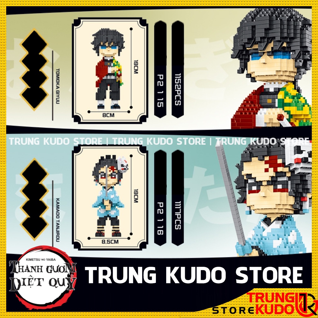 Mô hình Kimetsu No Yaiba Tanjirou Nezuko Zenitsu Inosuke Giyuu Shinobu dạng đồ chơi lắp ghép decor