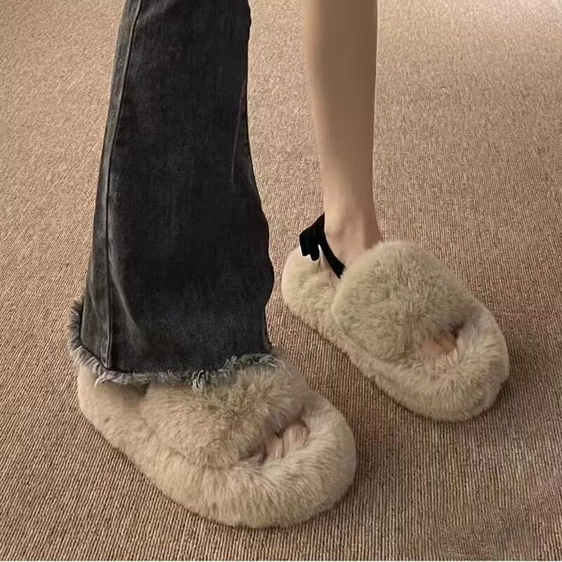 Dép lê lông đế dày thu đông insdày nữ