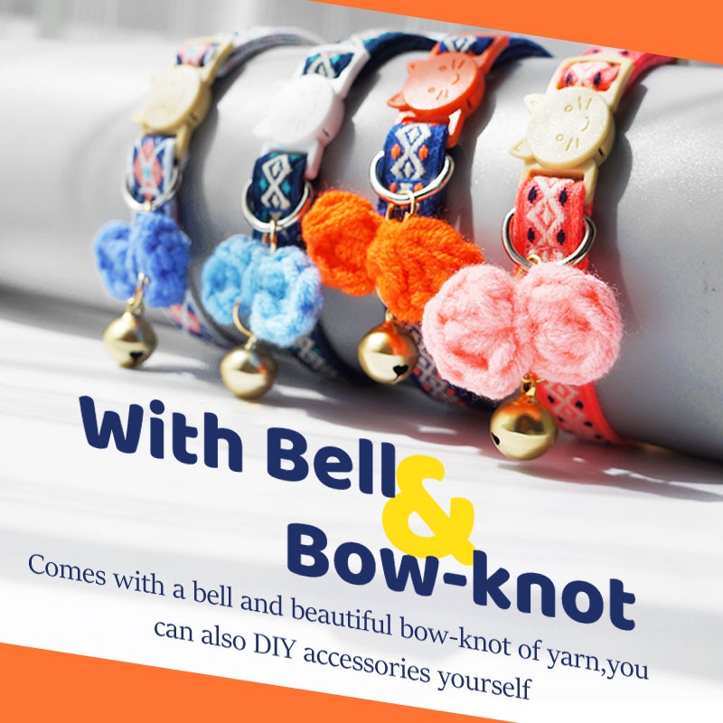 HamshMoc Vòng Cổ Nhẹ Mềm Mại Thoải Mái Bền Bỉ Có Chuông Và Nơ Dễ Thương Có Thể Điều Chỉnh Cho Thú Cưng / Mèo / Thỏ