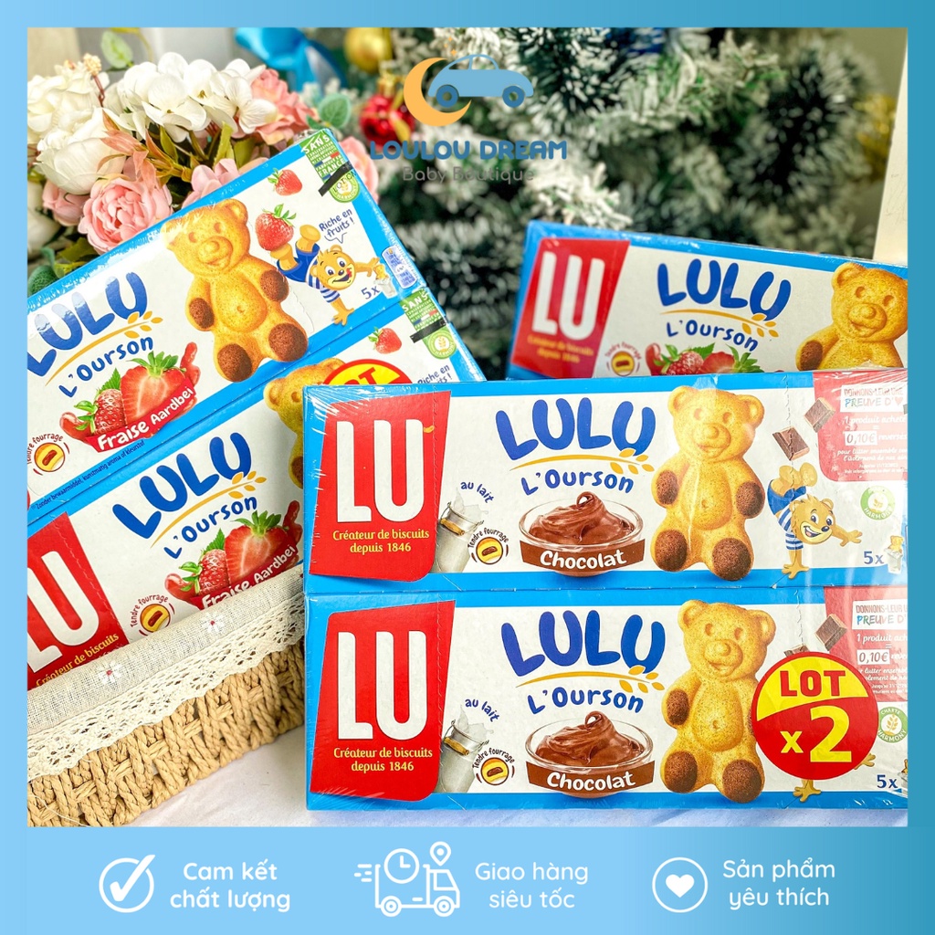 Bánh bông lan gấu Lulu / Barny nội địa UK - Pháp hộp 5 gói 125gr