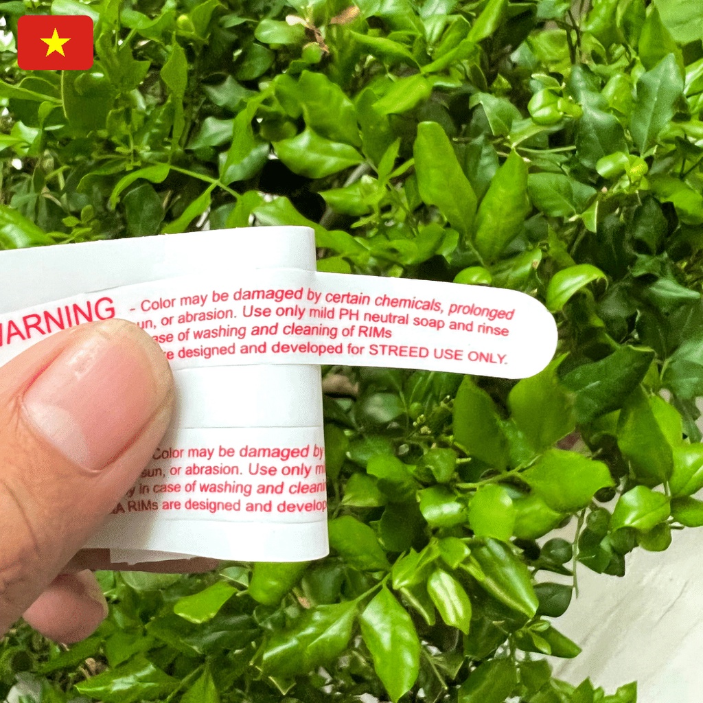 Tem EXCEL RIM màu đỏ TRONG SUỐT dán niềng bạc bộ 4,8 tem kèm tem waring, chuẩn màu sắc kích thước
