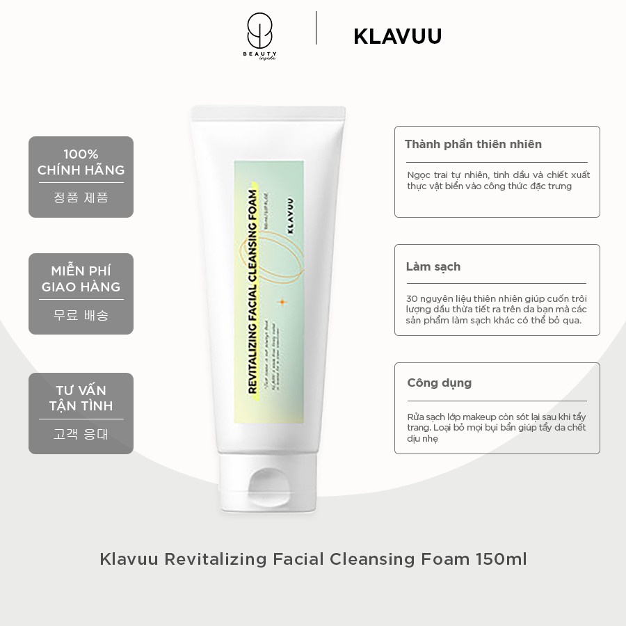 Sữa rửa mặt tái tạo da KLAVUU Revitalizing Facial Cleansing Foam loại bỏ bụi bẩn và dưỡng trắng da 150ml KCL001