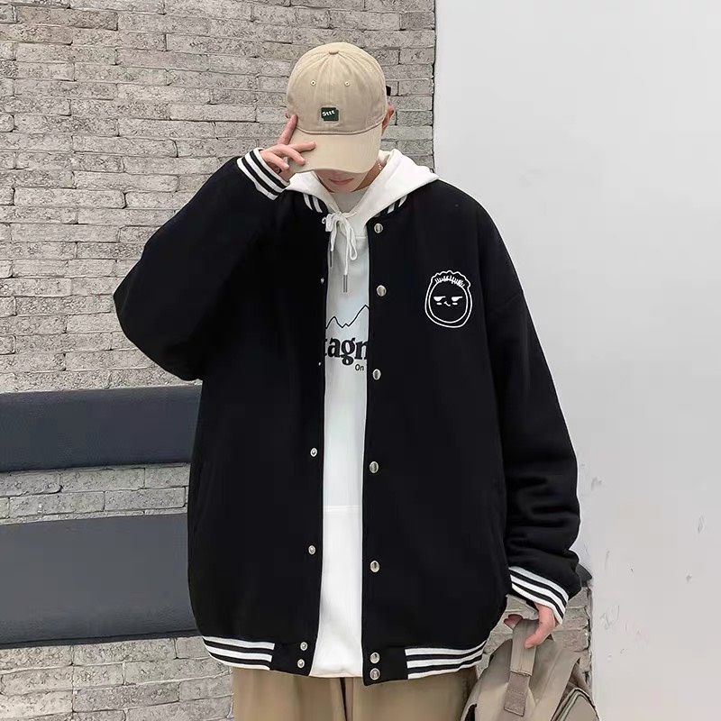 Áo Khoác Bomber KAKI Nam Nữ in hình TÓC XOĂN + MẶT CƯỜI + NGÔI SAO Ulzzang Unisex Chất Đẹp RIO.UNI