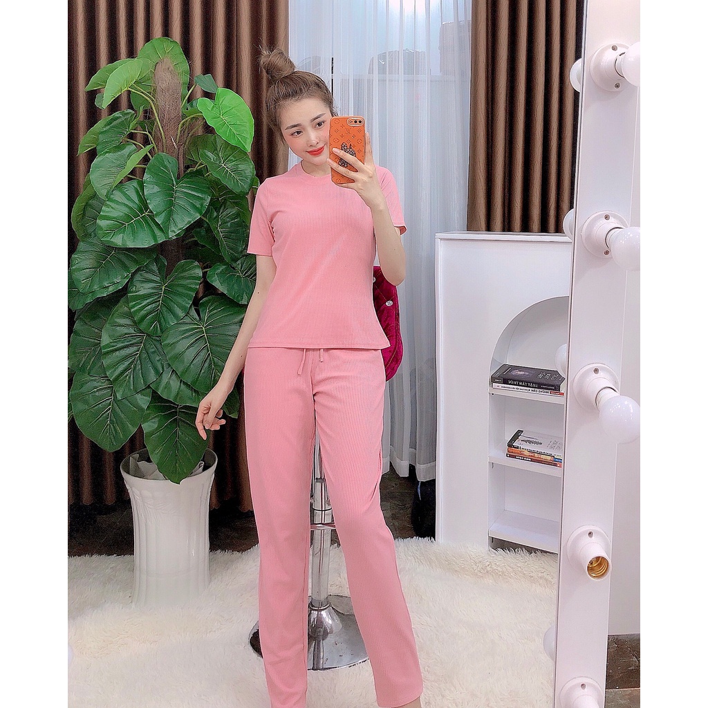 Set đồ bộ nữ mặc nhà chất liệu thun gân len tăm-G050