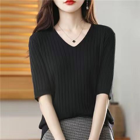 Áo Dệt Kim Nữ Tay Dài Cổ Chữ V Màu Trơn Thời Trang WUA7
