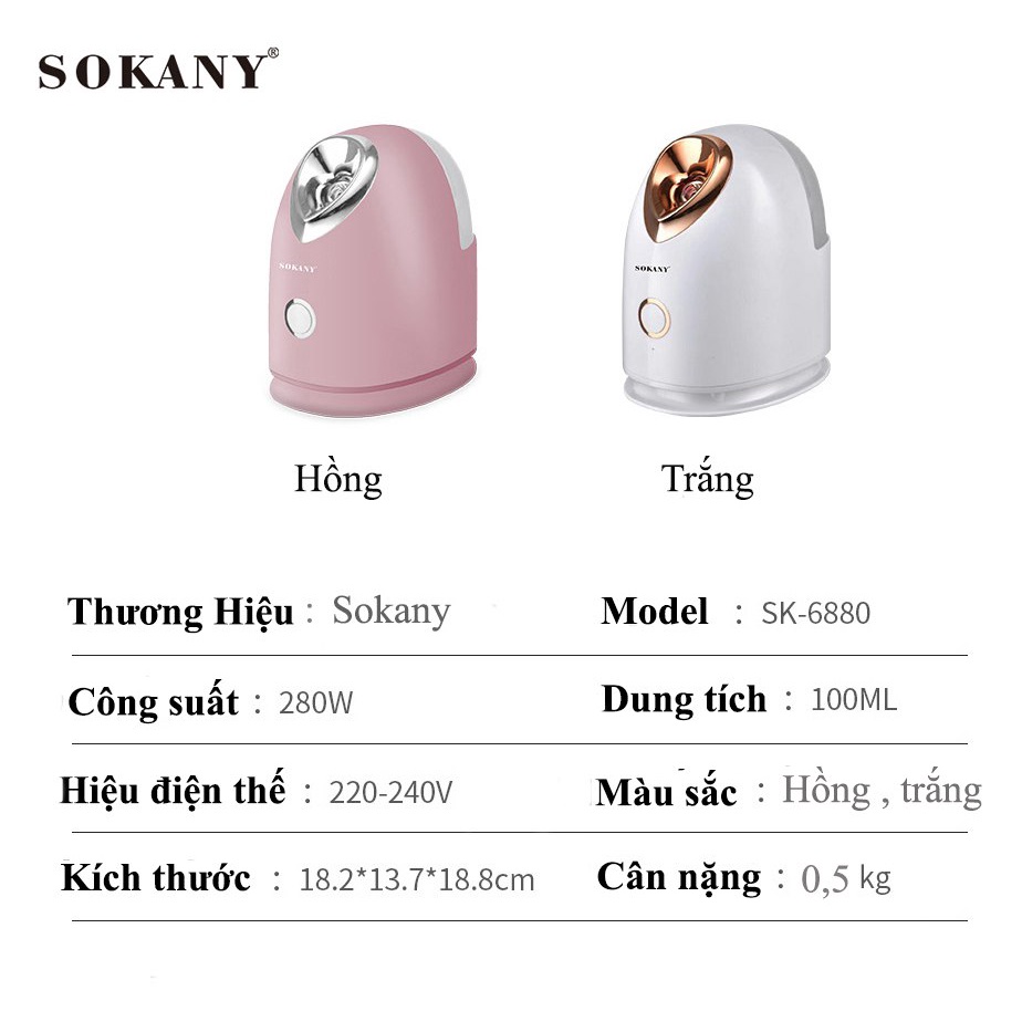 Máy xông hơi mặt SOKANY toả hơi đều liên tục với nhiệt độ vừa phải toàn bộ da mặt được cung cấp độ ẩm - SK 6880