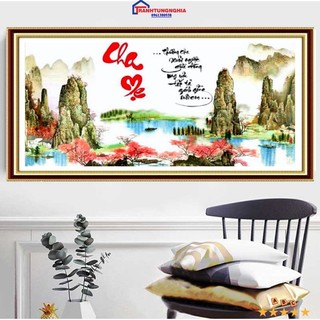 Tranh đính đá cha mẹ 1m25 x 60cm