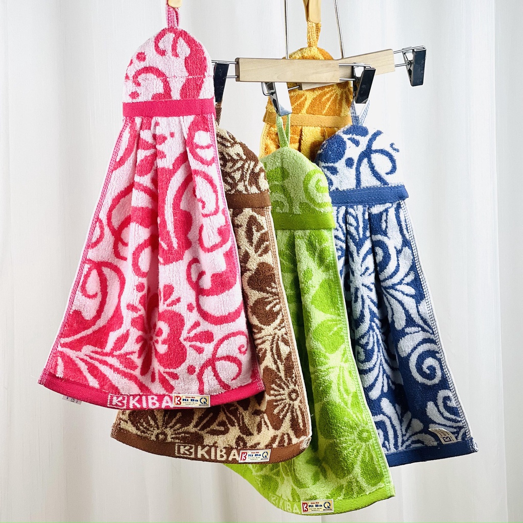 Khăn Lau Tay Dài KIBA Có Móc Treo Tiện Lợi, Chất Cotton Êm, Mềm, Thấm Hút, Không Nhờn, Dính