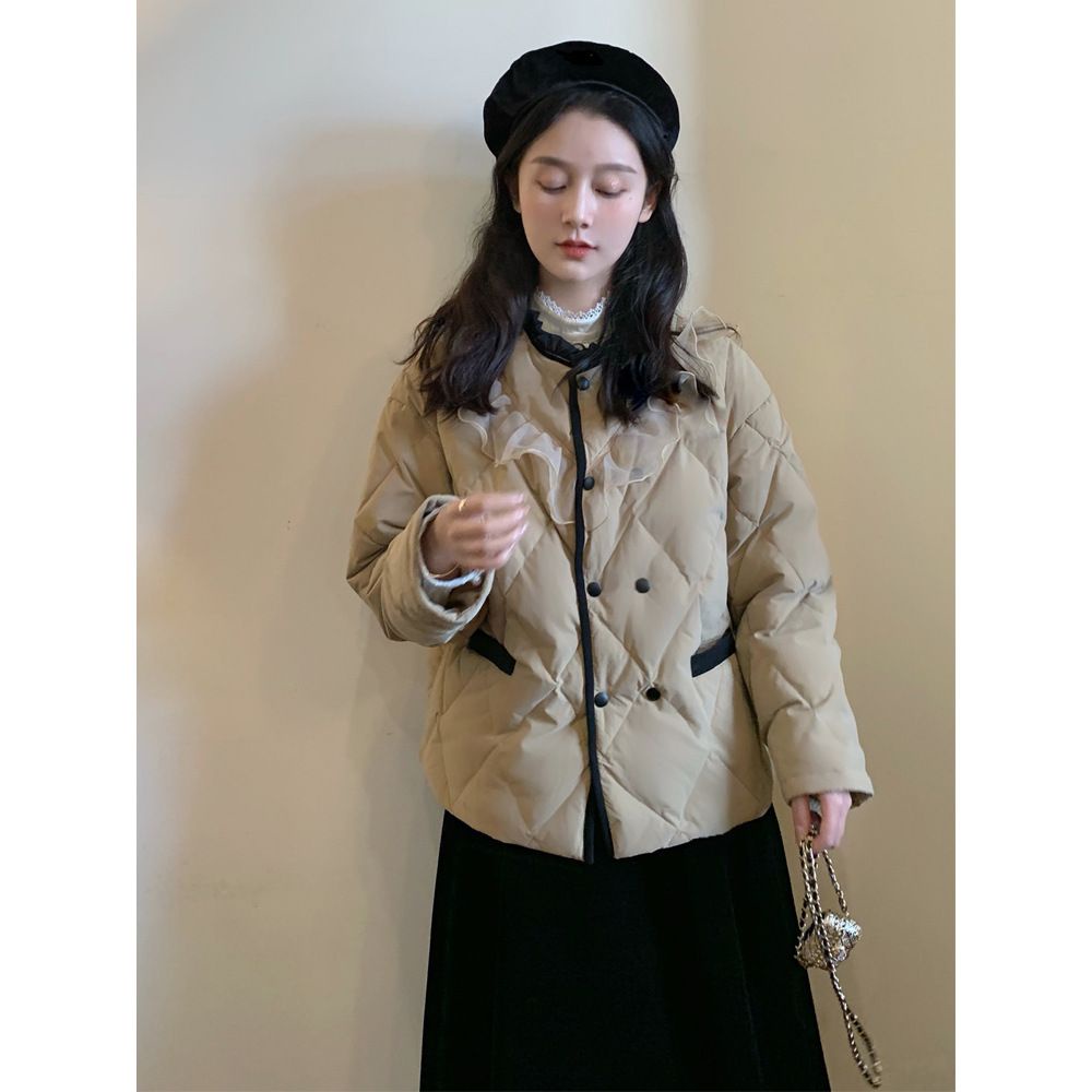 Áo Khoác Đệm Cotton Họa Tiết Hình Thoi Phong Cách Nhật Bản Thời Trang Mùa Đông Mới 2022