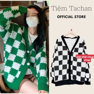 Áo Khoác Nỉ Cardigan Biscottie Ô Vuông Bánh Quy Dáng Rộng