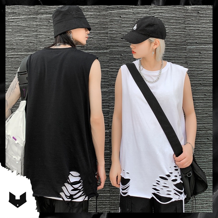 Áo tanktop unisex nam nữ rách gấu tạo layer