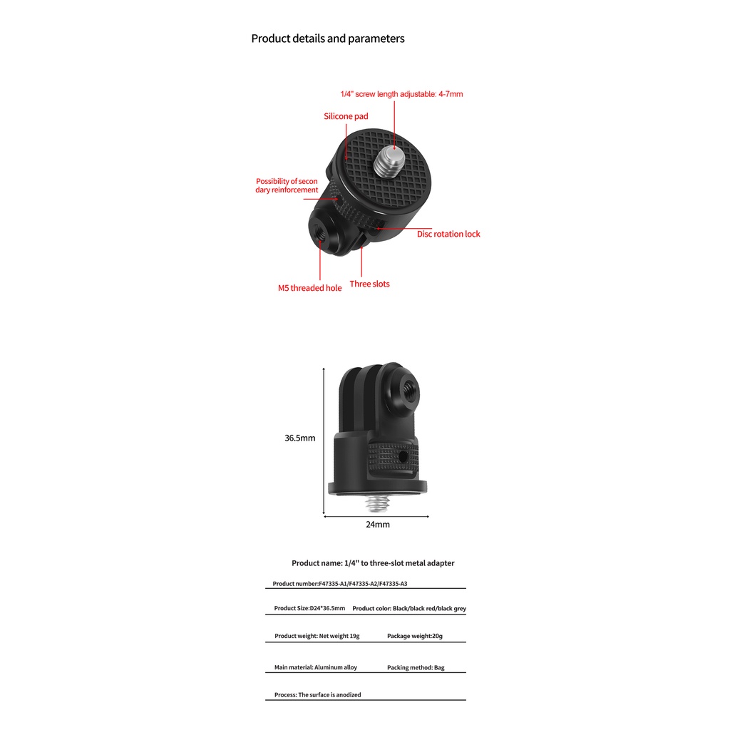DJI Bộ Chuyển Đổi Gậy Ba Chân Mini XT-XINTE Bằng Hợp Kim Nhôm 1 / 4 inch Tương Thích Với Gopro 11 10 9 8 7 6