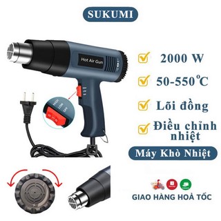 Máy khò nhiệt màng co 2000W Có Chỉnh Nhiệt Hot Air Gun, khò hơi nóng bọc màng co giỏ quà tết, đóng seal hộp, dán decal