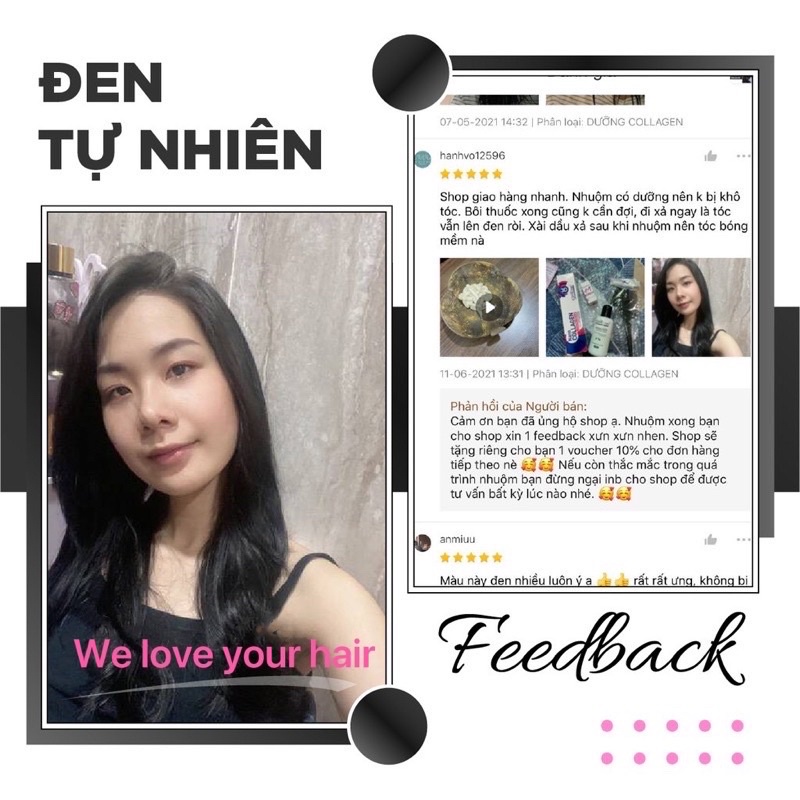 Thuốc nhuộm tóc, thuốc nhuộm tóc Đen Tự Nhiên,không cần tẩy tại nhà