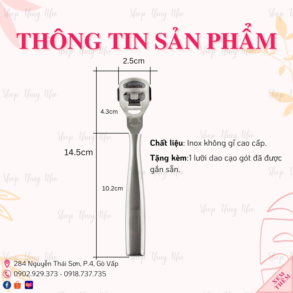 Cây bào gót chân, cây cạo gót chân Inox không gỉ cao cấp dụng cụ làm sạch gót chân chuyên dụng nghệ thuật nail spa