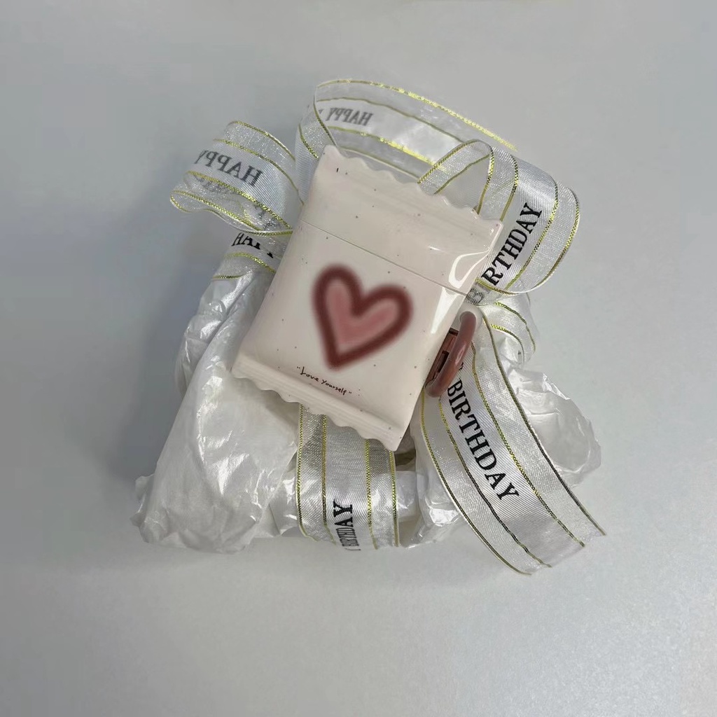 Vỏ Bảo Vệ Hộp Sạc Tai Nghe AirPods Pro2 2022 1 2 3 Pro Hình Kẹo Trái Tim Có Móc Tròn Màu Trắng