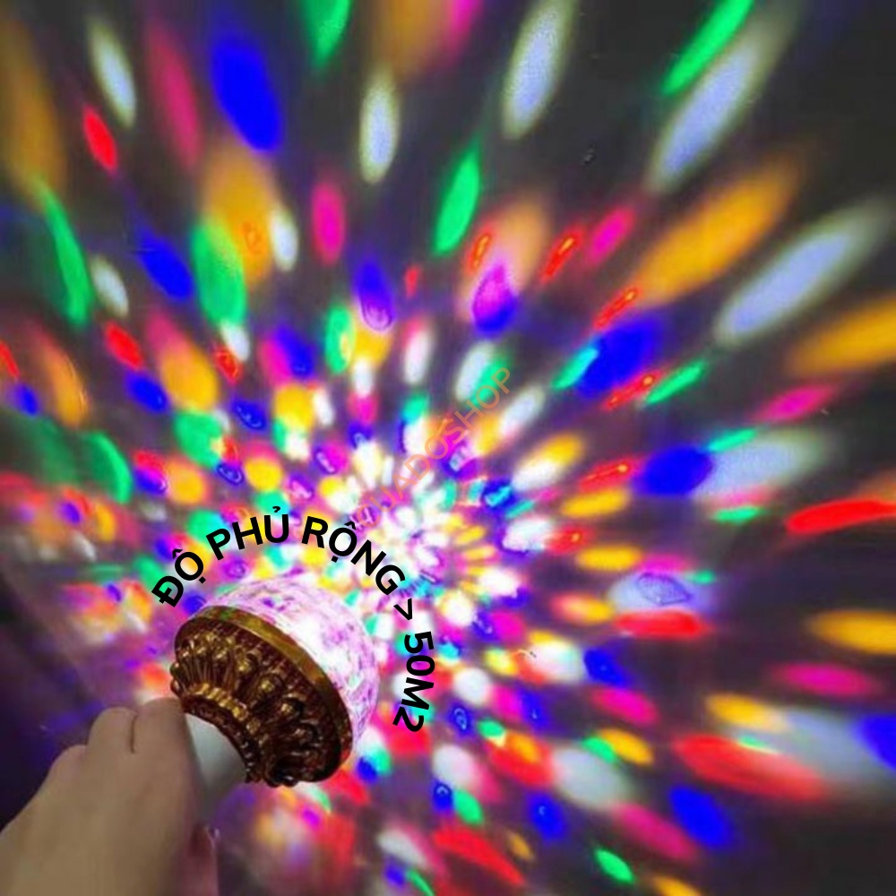 Đèn led xoay 7 màu vũ trường nháy chớp theo nhạc bay phòng sân khấu hiệu ứng 360 độ kèm đui cắm E27