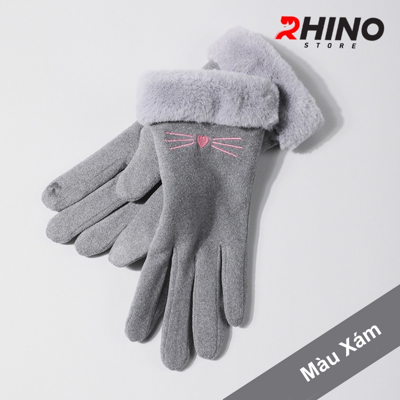 Găng tay nữ da lộn lót lông giữ ấm, chống gió Rhino G902 đi xe máy freesize