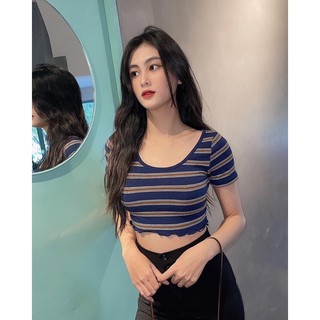 Áo Croptop Cuốn Biên Kẻ Sọc [ ẢNH THẬT 100% ]