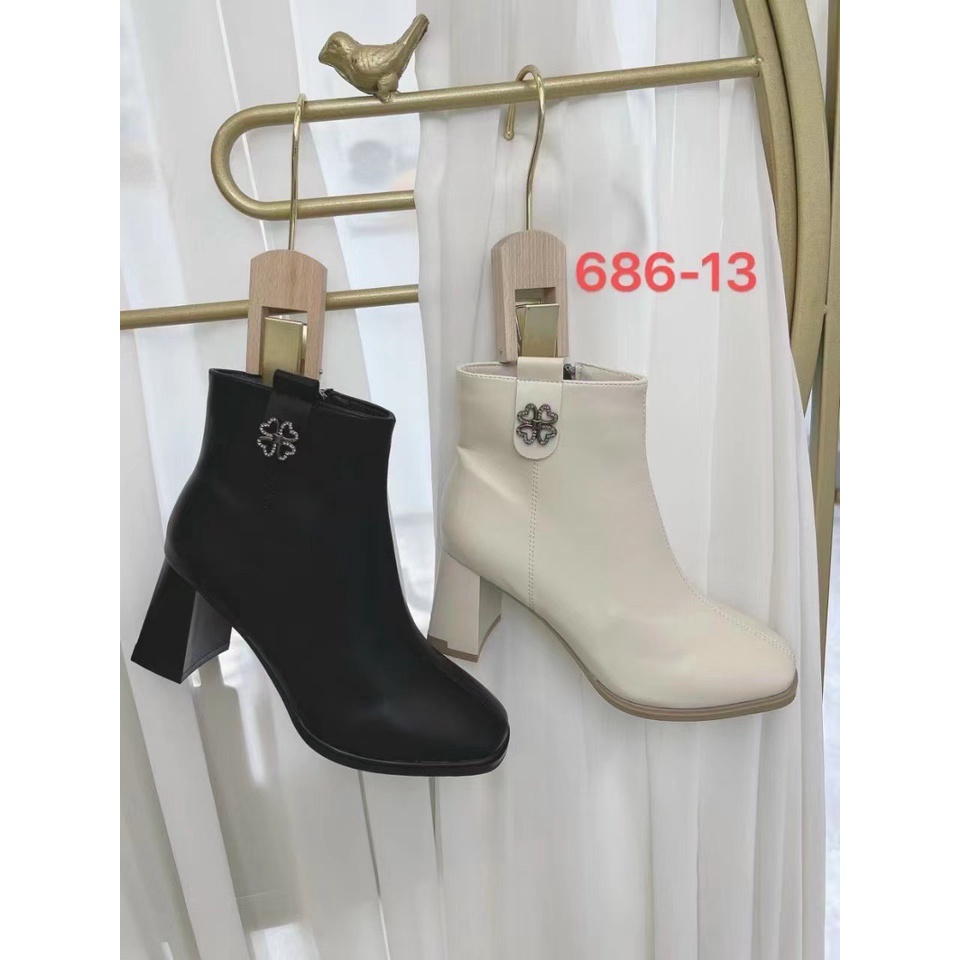 (S185) Bốt nữ gót 7 phân hàng QC da đẹp (Mã 686 - 13 - bông hoa 4 cánh)