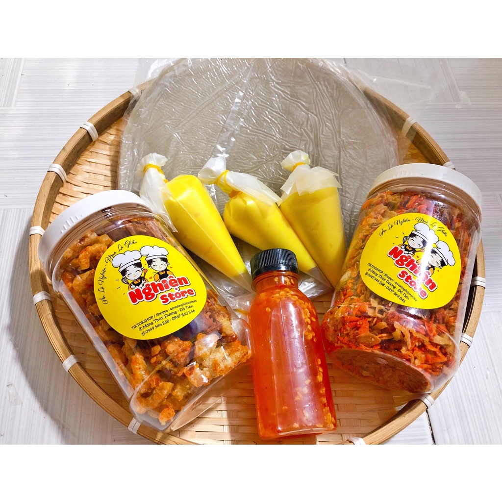 Combo Tóp Mỡ Da Heo Bơ Tỏi Bánh Tráng Phơi Sương 300Gr | Nghiện Store | Freeship