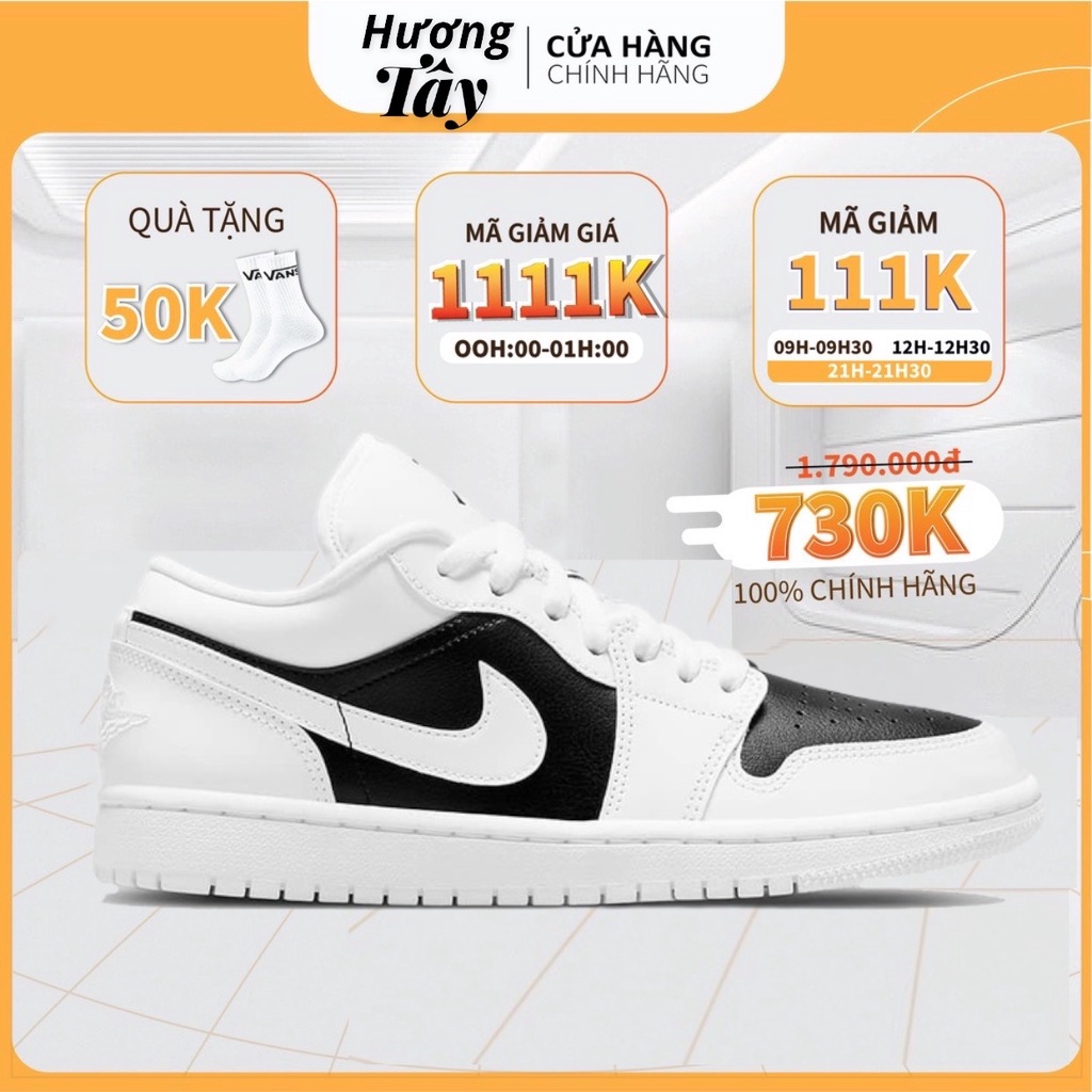 Giày Jordan Nam Nữ Thể Thao, Giày JD1 Cổ Thấp Panda Trắng Mũi Đen Thời Trang Hàng Đẹp Full Box Bill hót trend 2022