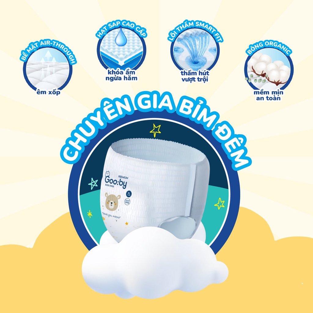 Tã/bỉm dán Gooby mềm mại, an toàn, siêu thấm hút size NB/S/M cho bé từ 4kg - 14kg