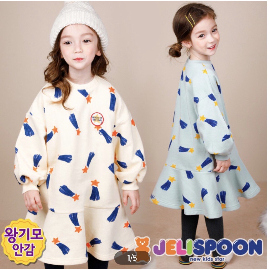 Váy nỉ lót lông Jelispoon sao băng 2 màu kem/mint