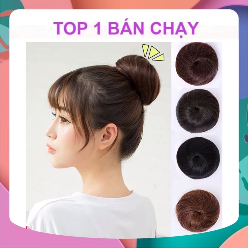 TÓC GIẢ BÚI TRÒN CỦ TỎI CHO NỮ CÓ CÀI KÈM DÂY RÚT