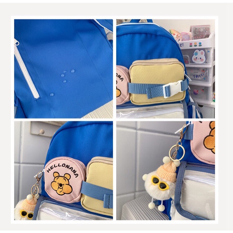 Balo phối màu hình gấu Poo thêu