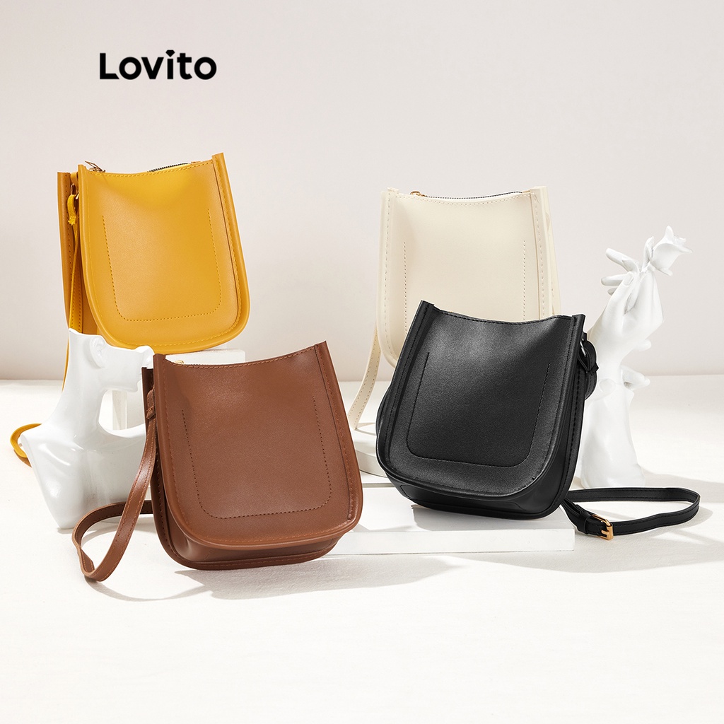 Lovito Túi Tote Hình Tròn Màu Trơn Nhẹ Nhàng L41BA15 (Màu Mơ / Nâu / Vàng / Đen)