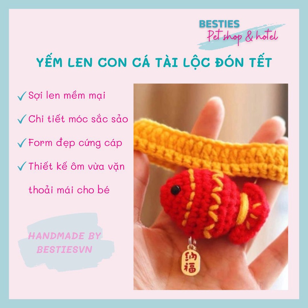 Vòng cổ móc len hình con cá cho thú cưng yếm len chó mèo