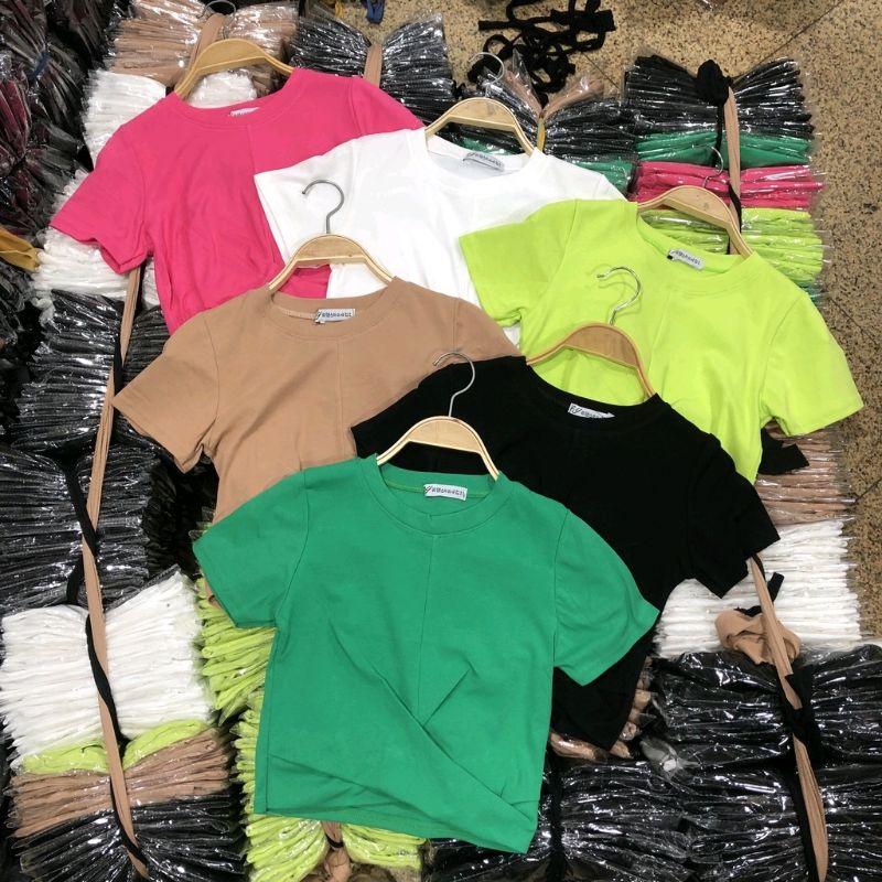 Áo croptop xoắn eo tay ngắn- vải dư xịn thun gân tăm