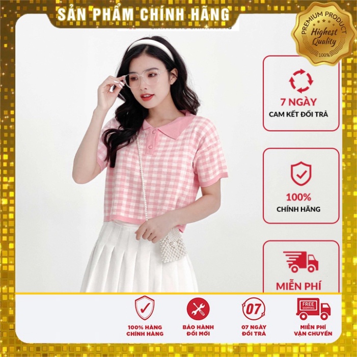 Áo len nữ croptop VMSTYLE cổ bẹ hoa lá caro tươi tắn trang điểm thu đông 39521- 22ALU04A961401