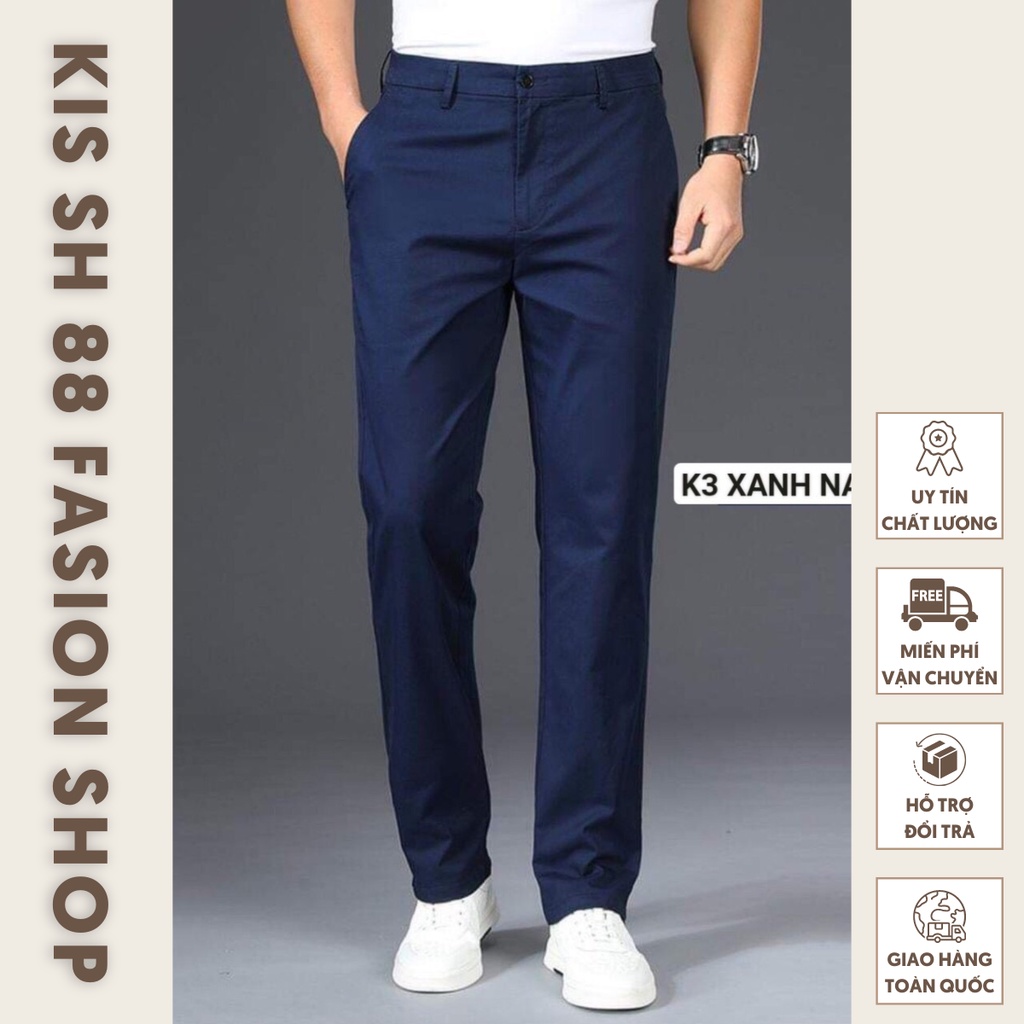 (Ảnh Thật Độc Quyền) Quần Dài KAKI Nam Cao Cấp Xanh Navy Ống Rộng Dáng Đứng Chất Vải Co Giãn Không Nhăn Công Sở Lịch Sự