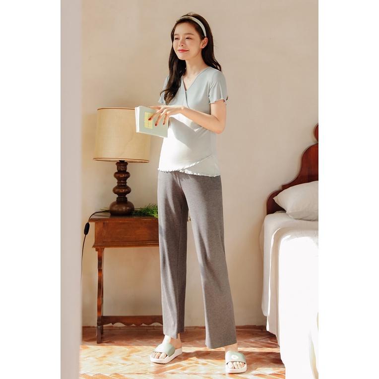 Đồ bộ bầu và sau sinh cho con bú tay ngắn cao cấp dáng pyjama trẻ trung lịch sự mới xuân hè 2023