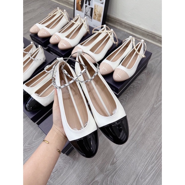 Giày búp bê xích phối mũi giày sẵn lùi 1 size  sẵn