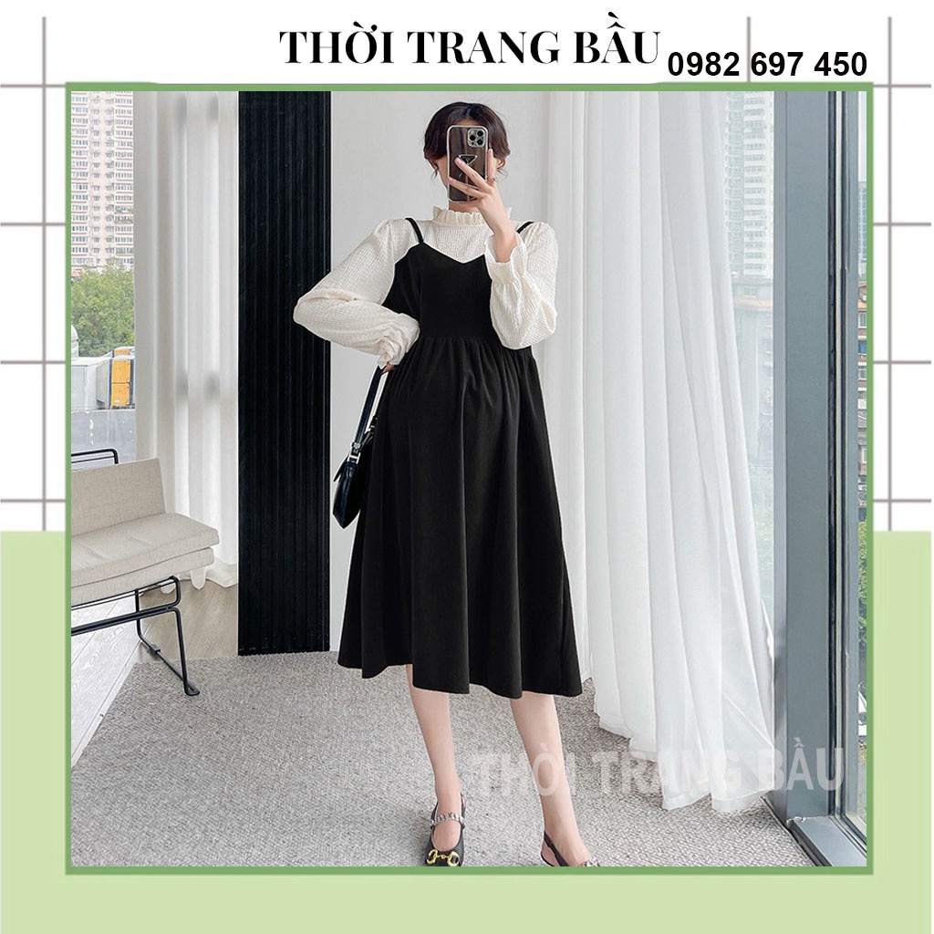 [THOITRANGBAU1] SÉT VÁY BẦU TIỂU THƯ CHẤT NHUNG TĂM-ĐẦM BẦU CÔNG SỞ THIẾT KẾ PHỐI ÁO TRẮNG TAY PHỒNG ĐIỆU ĐÀ XINH XẮN