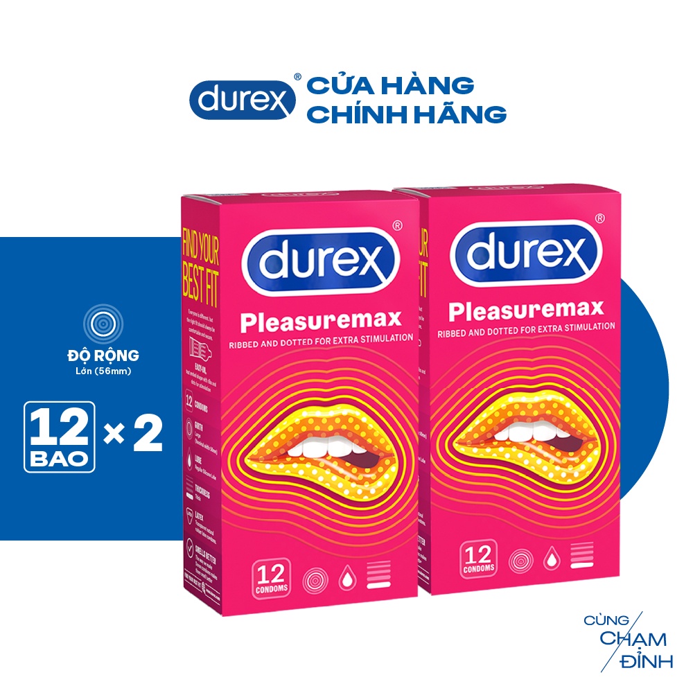 Bộ 2 hộp bao cao su Durex Pleasuremax gân gai tăng khoái cảm (size 56mm, 12 bao/hộp)