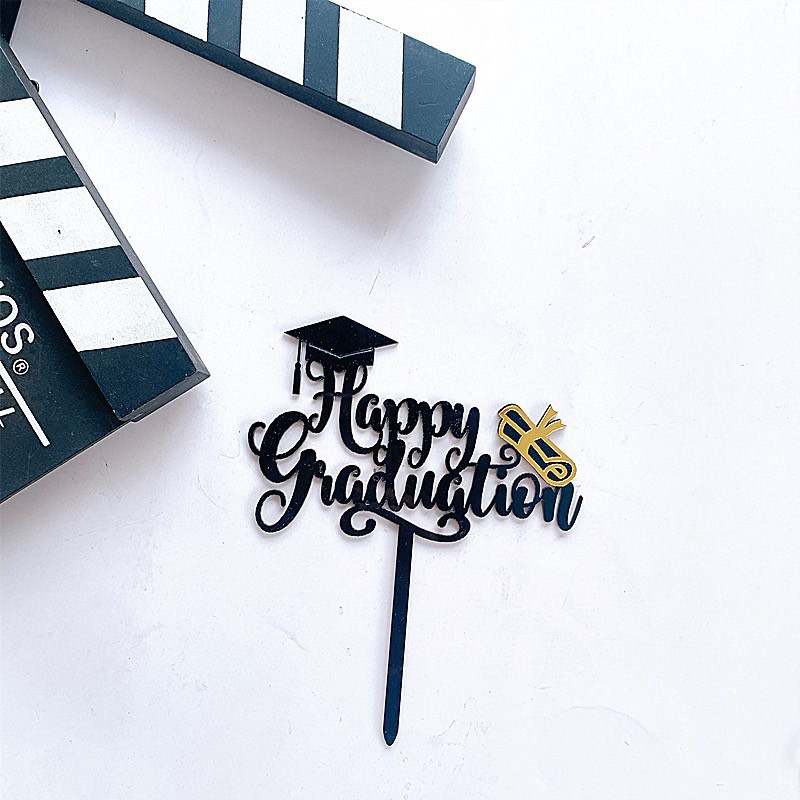 Que cắm mika, topper cake trang trí bánh kem Happy Graduation, Congratulation, chủ đề tốt nghiệp